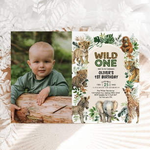 Boho Jungle Animals Wild 1. Geburtstag Foto Einladung