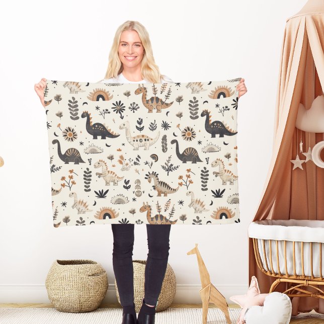 Boho Jungle Dinosaur Pattern Fleecedecke (Von Creator hochgeladen)