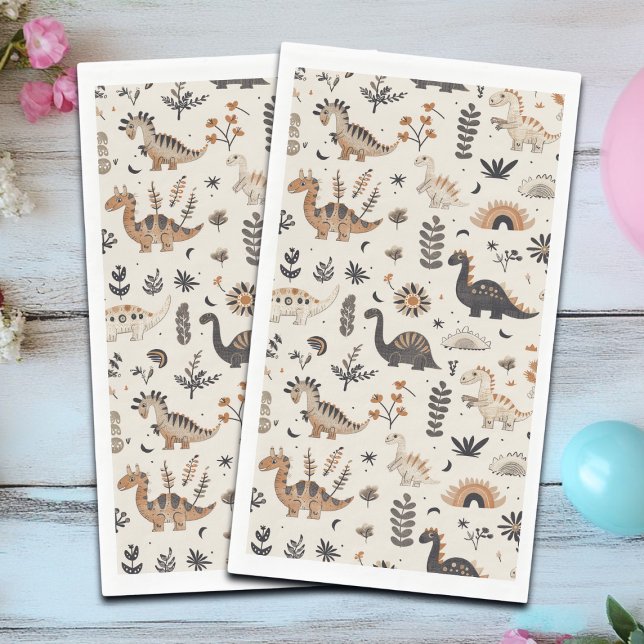 Boho Jungle Dinosaur Pattern Geburtstag Serviette (Von Creator hochgeladen)