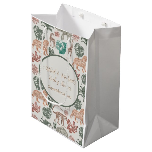 Boho Jungle Safari Baby Dusche Mittlere Geschenktüte (Vorderseite Schrägansicht)