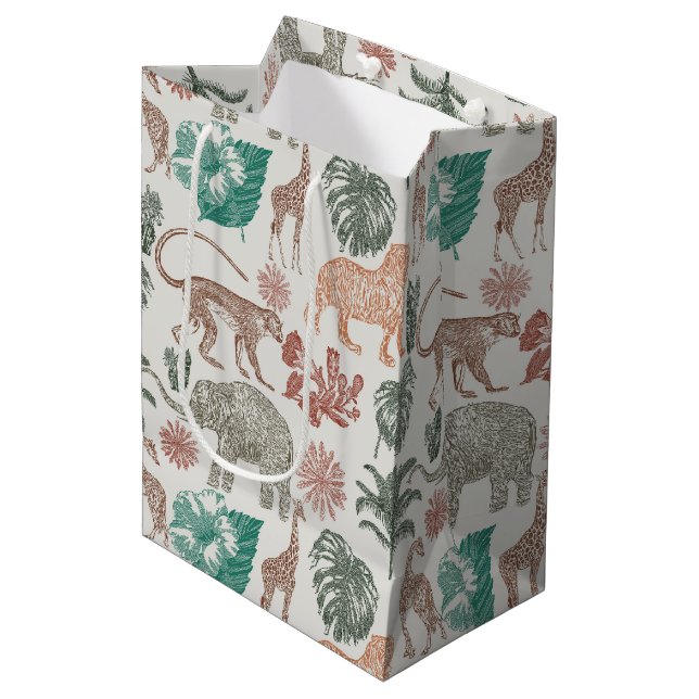 Boho Jungle Safari Mittlere Geschenktüte (Vorderseite Schrägansicht)