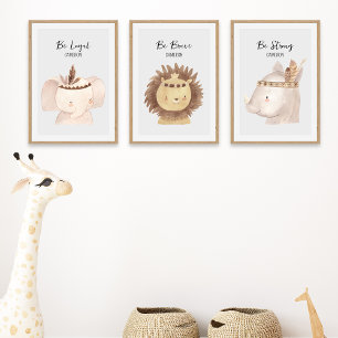 Boho Jungle Safari Tiere Personalisiertes Kinderzi Bilderwand Sets