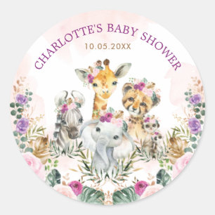 Boho Jungle Safari Tropical Wild Animals Baby Girl Runder Aufkleber