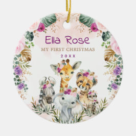 Boho Jungle Safari Wild Animals Baby 1. Weihnachte Keramik Ornament