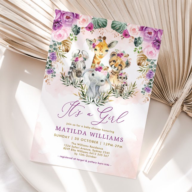 Boho Jungle Safari Wild Animals Girl Baby Dusche Einladung (Von Creator hochgeladen)