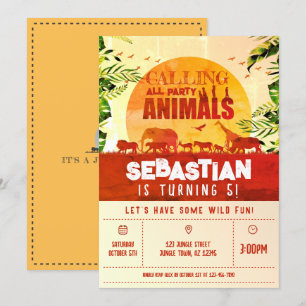 Boho Jungle Safari Wild Animals Kindergeburtstag Einladung