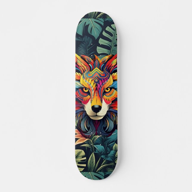 Boho Jungle Wolf Skateboard (Vorne)