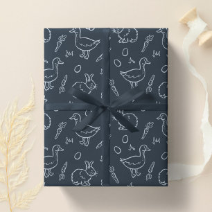 Boho-Jungs Ostern Süßer Hase Gans Dunkelblau Geschenkpapier