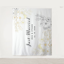 Boho Just Married Wedding Party Deco Wandteppich