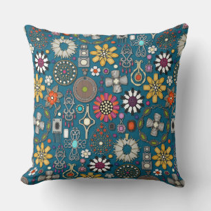 Boho-Juwelenschätze Pfauenblau Kissen