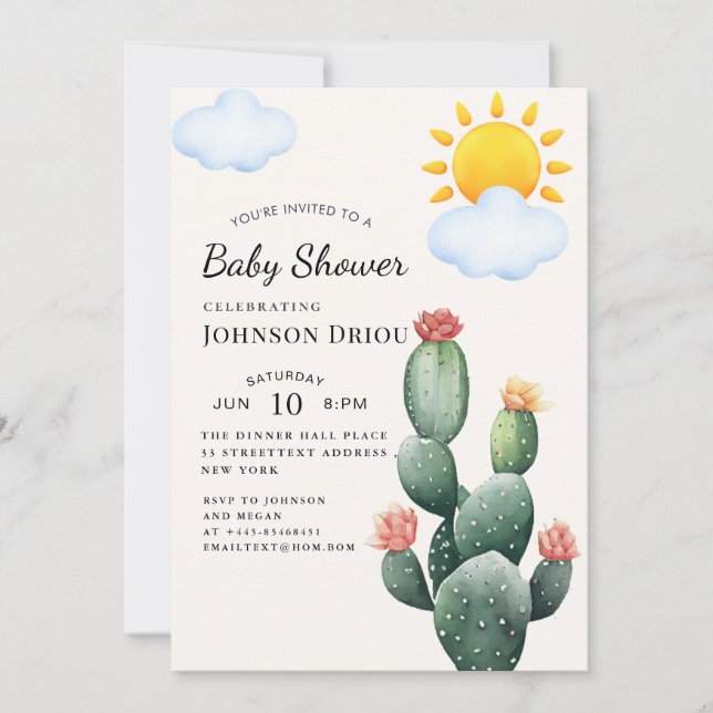 Boho-Kaktus-Baby-Party Einladung (Vorderseite)