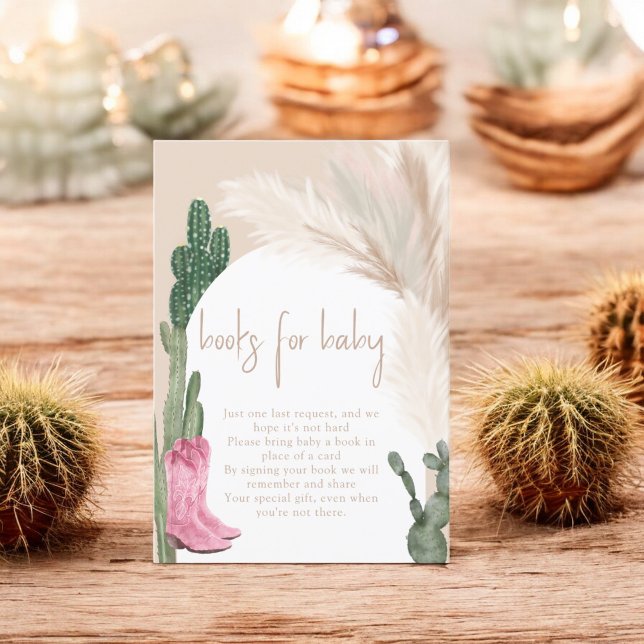 Boho Kaktus Pampas Stiefel Baby bringen ein Buch Begleitkarte (Boho cactus pampas boots baby bring a book enclosure card)