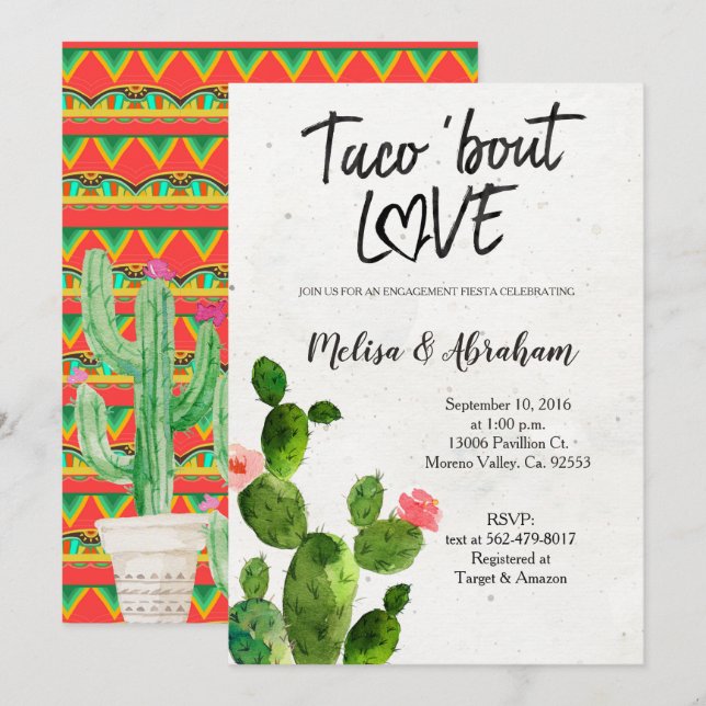 Boho Kaktus-Verlobungs-Party-Karte Einladung (Vorne/Hinten)