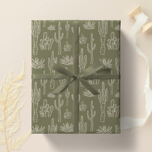 Boho-Kaktus Western Southern Neutral Moosgrün Geschenkpapier