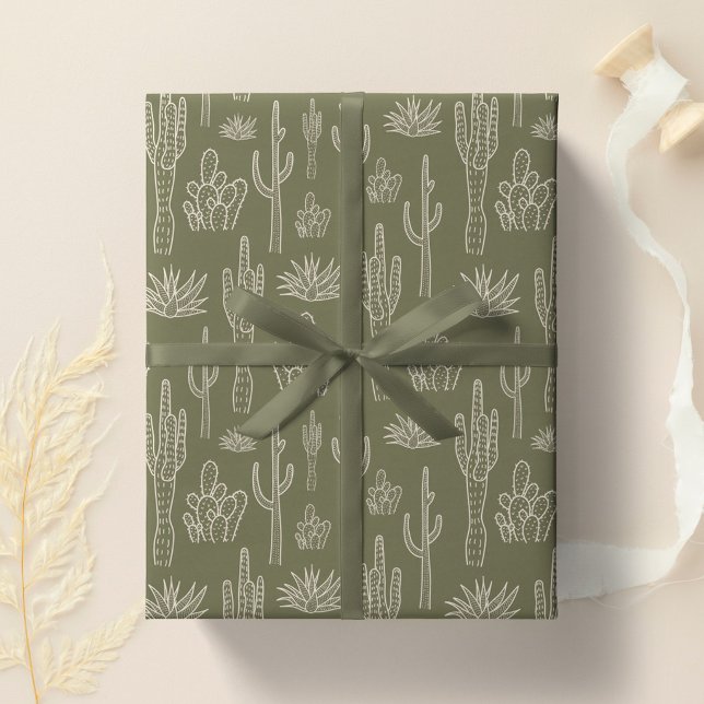 Boho-Kaktus Western Southern Neutral Moosgrün Geschenkpapier (Von Creator hochgeladen)