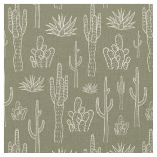 Boho-Kaktus Western Southern Neutral Moosgrün Stoff