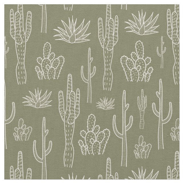 Boho-Kaktus Western Southern Neutral Moosgrün Stoff (Nahaufnahme)