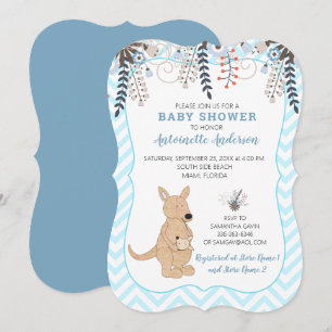 Boho-Känguru-Aquarell-Blumen-Jungen-Baby-Party Einladung