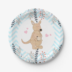 Boho-Känguru-Baby-Partyserviette Chevron Blau Pappteller