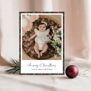 Boho Kariert Baby's First Christmas Foto Card Feiertagskarte