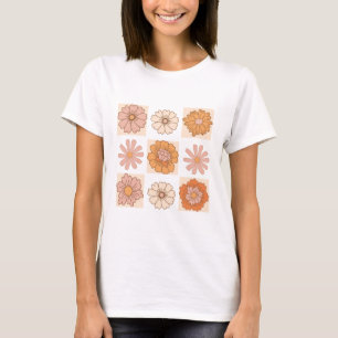 Boho Kariertes Blumenhemd Retro-Blumen-T-Shirt T-Shirt