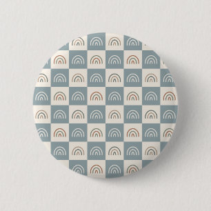Boho Kariertes Regenbogen-Minimalismus-Muster Button