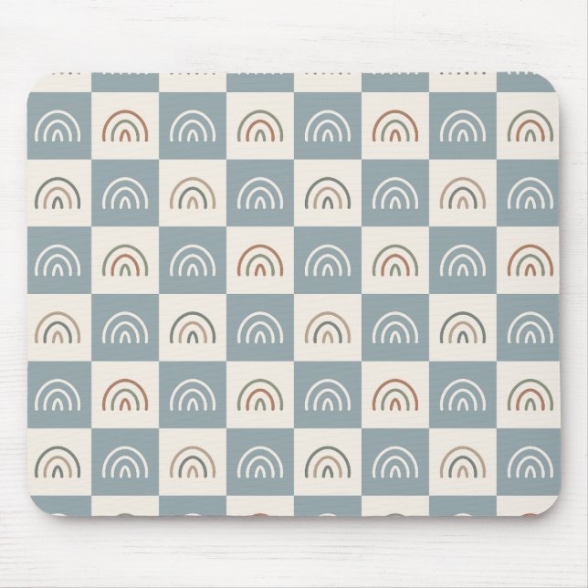 Boho Kariertes Regenbogen-Muster Minimalistisch Mousepad (Vorne)