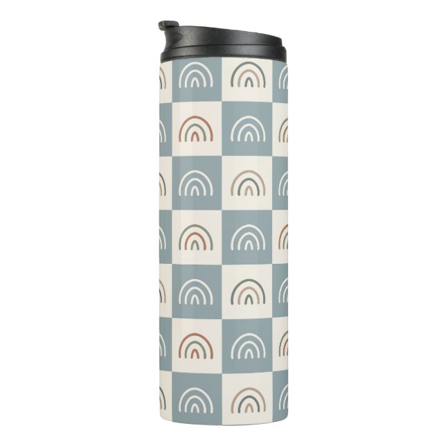 Boho Kariertes Regenbogen-Muster Minimalistisch Thermosbecher (Nach rechts gedreht)
