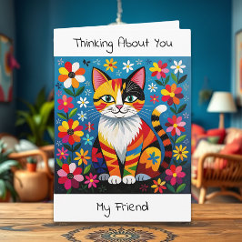 Boho-Katze, Blumen & Schmetterling - In Gedanken b Karte