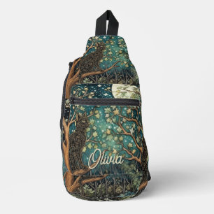 Boho-Katze Sternenhimmel Waldlandschaft Crossbody Bag