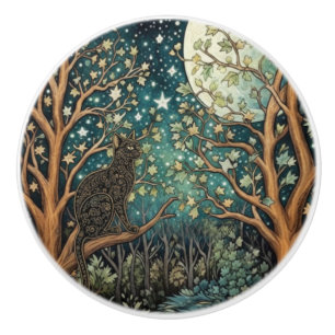 Boho-Katze Sternenhimmel Waldlandschaft Keramikknauf