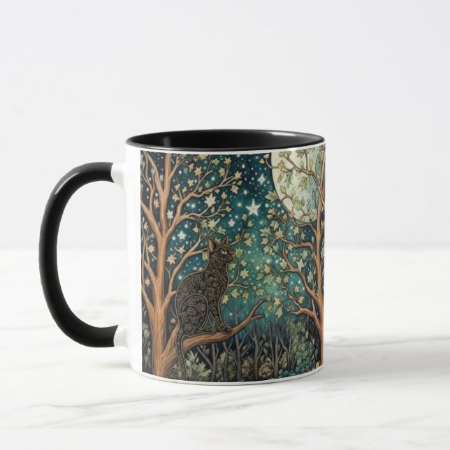 Boho-Katze Sternenhimmel Waldlandschaft Tasse (Links)