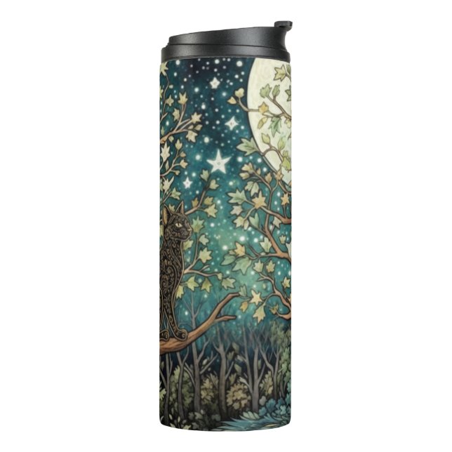 Boho-Katze Sternenhimmel Waldlandschaft Thermosbecher (Nach links gedreht)