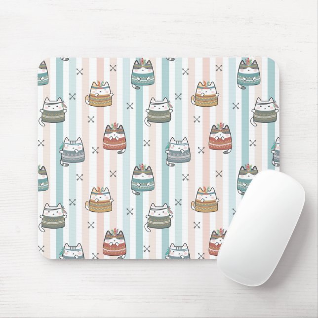  Boho-Katzen Tribal-Muster  Mousepad (Mit Mouse)