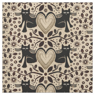 Boho Katzen und Herzen in den Tones der Erde Stoff