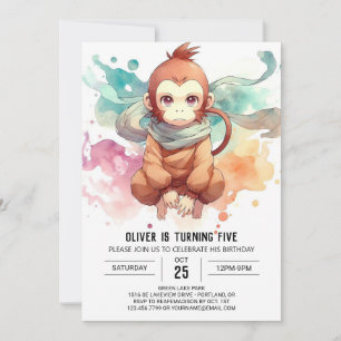 Boho Kids Monkey Birthday Einladung