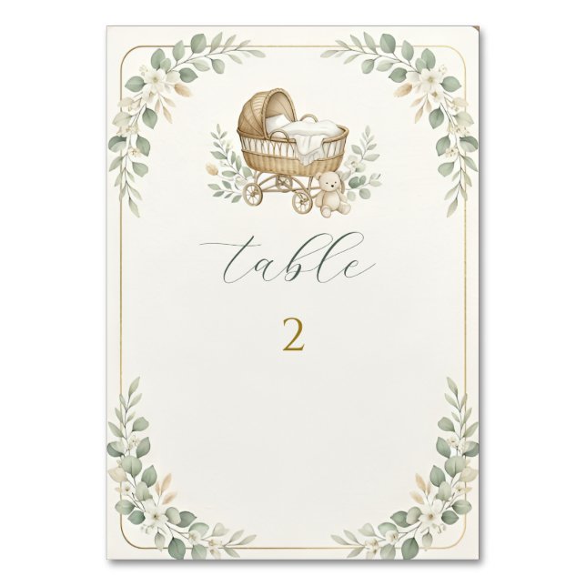 Boho-Kinderwiege-Grünzeug-Baby-Party  Tischnummer (Vorderseite)