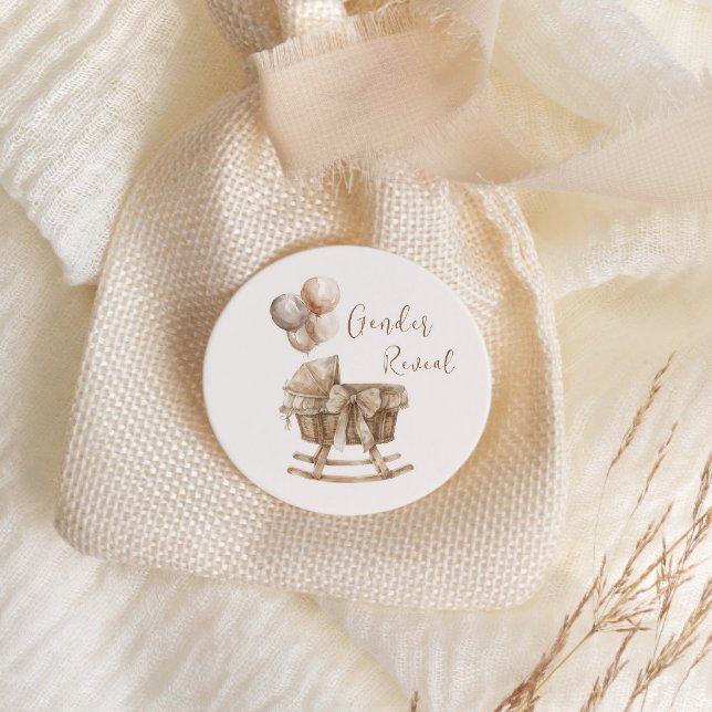 Boho Kinderzimmer Beige Balloons Gender Reveal Runder Aufkleber (Von Creator hochgeladen)