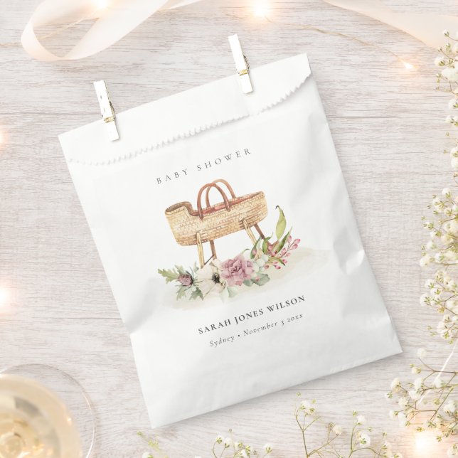 Boho Kinderzimmer Pink Floral Bassinet Babydusche Geschenktütchen (Ausgeschnitten)