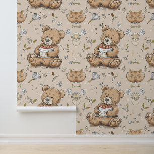 Boho Kinderzimmer Teddy Bear mit Cake Tapete