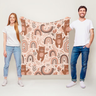 Boho-Kinderzimmer-Teddybären mit Regenbögen - Erdi Fleecedecke