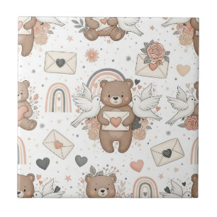 Boho-Kinderzimmer-Teddybären mit Regenbögen - Erdi Fliese