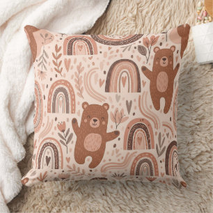 Boho-Kinderzimmer-Teddybären mit Regenbögen - Erdi Kissen