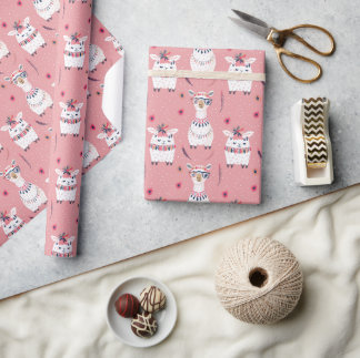 Boho Kinderzimmer White Lama, Baby Dusche Geschenk Geschenkpapier