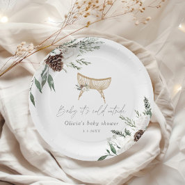 Boho Kinderzimmer winter immergrüne Babydusche Pappteller