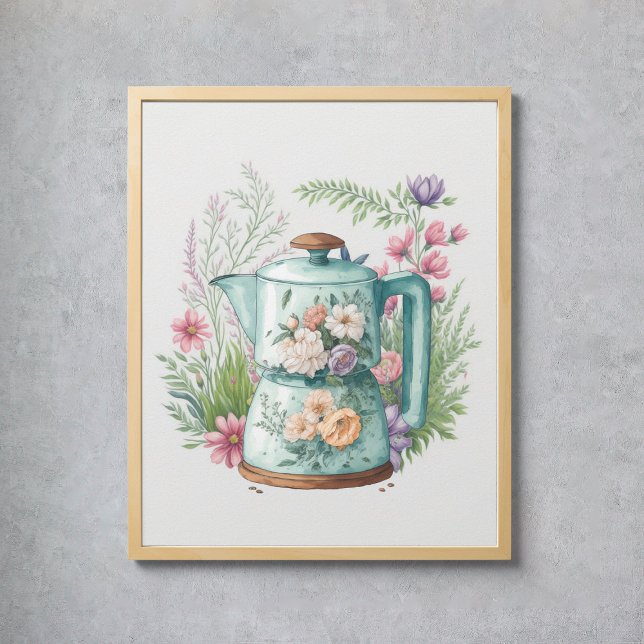 Boho Kitchen Cogtailcore Wasserfarben Kaffee Poster (Boho Kitchen Cottagecore Watercolor Coffee Poster
)