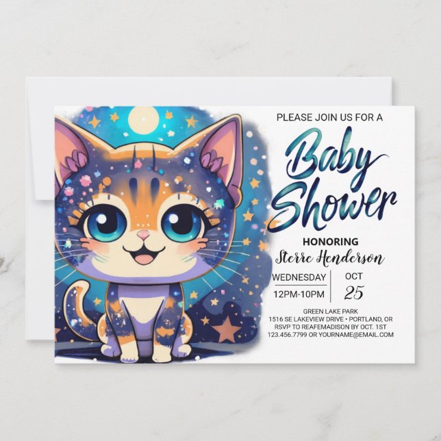 Boho Kitten Online Boy Baby Shower Einladung (Vorderseite)