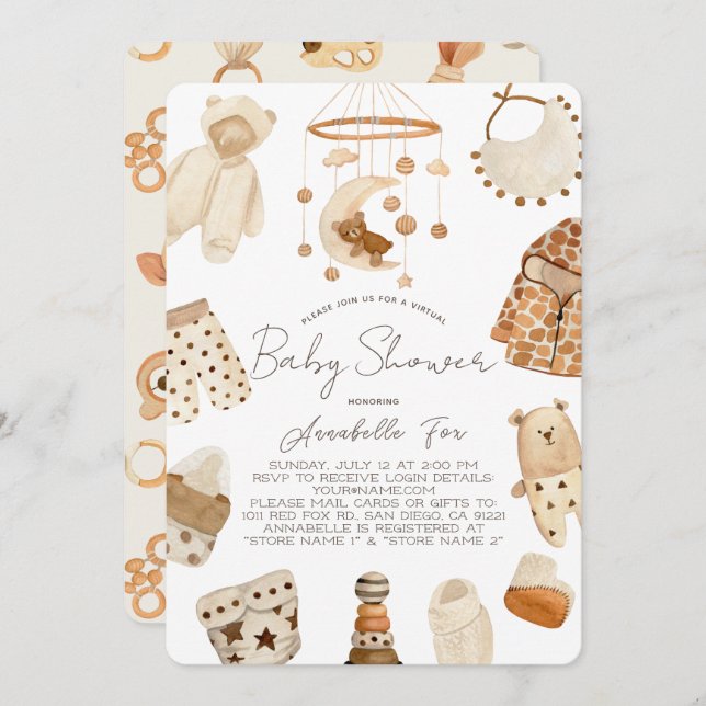 Boho kleidet Kinderzimmer Gender-Neutral Baby Dusc Einladung (Vorne/Hinten)