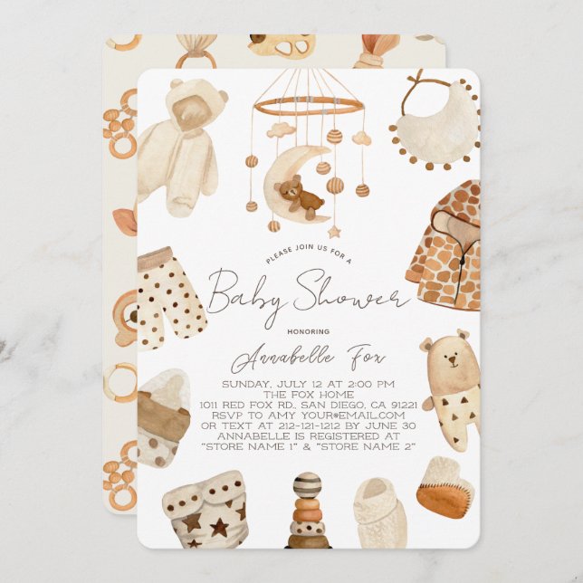 Boho Kleidung Kinderzimmer Gender-Neutral Baby Dus Einladung (Vorne/Hinten)