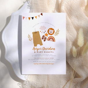 Boho-Kleidung & Süße Regenbogen Orange Junge Baby- Einladung